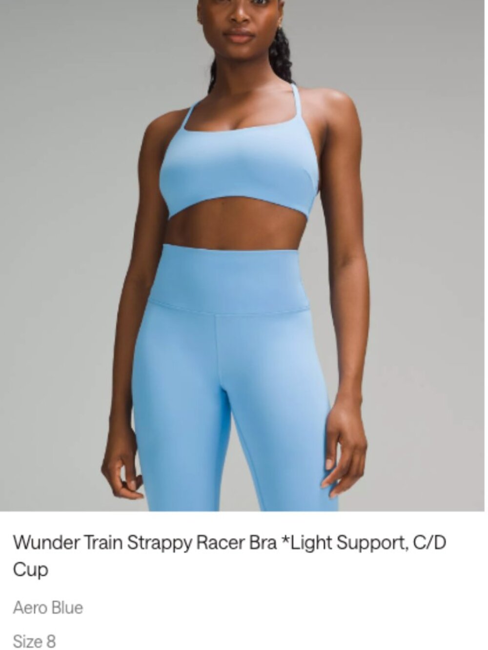 lululemon Wunder Train Strappy Racer Bra Aero Blue Size 8 C/D